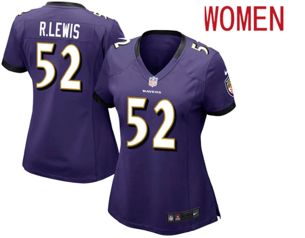 Women Baltimore Ravens #52 Ray Lewis Nike Purple Game NFL Jersey->women nfl jersey->Women Jersey